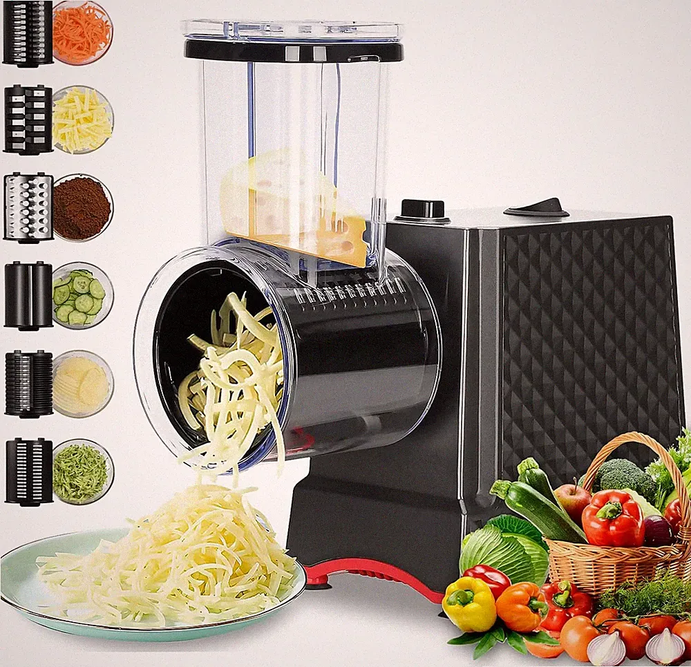 Electric Cheese Grater, Electric Slicer Shredder with 6 Blades, 250W Salad Shoot
