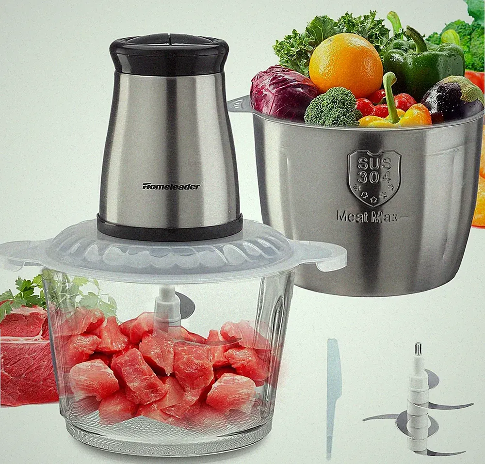 Electric Food Chopper, 5-Cup Food Processor by Homeleader, 1.2L Glass Bowl Grind