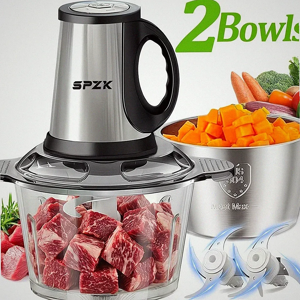 Electric Food Processor 2L Meat Grinder & Dough Mixer With 2 Sleek Bowls
