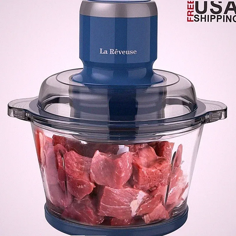 Electric Food Processor 300W 7Cup Glass Bowl Chopper Whisker 4 Blades Meal Prep