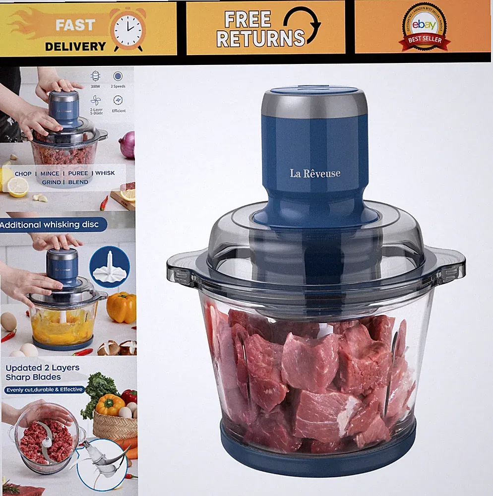 Electric Food Processor 7-Cup Glass Bowl, 4 Bi-Level Blades, 300W Chopper, Meal