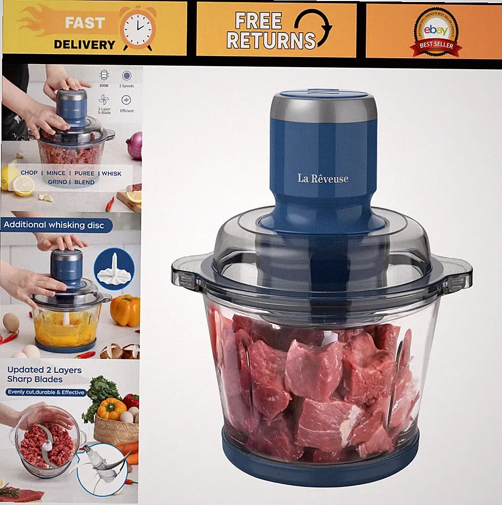 Electric Food Processor 7-Cup Glass Bowl, 4 Bi-Level Blades, 300W, Meal Prep