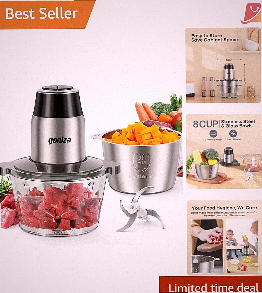 Electric Food Processor 8 Cup 450W Chopper Meat & Veggie 2 Speed Kitchen Helper