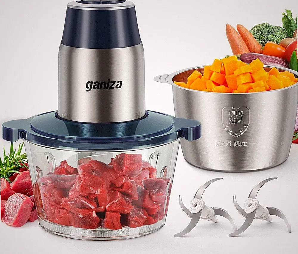 Electric Food Processor Chopper 2 Bowls 8-Cup 450W Meat Veggie Grinder 2 Speed
