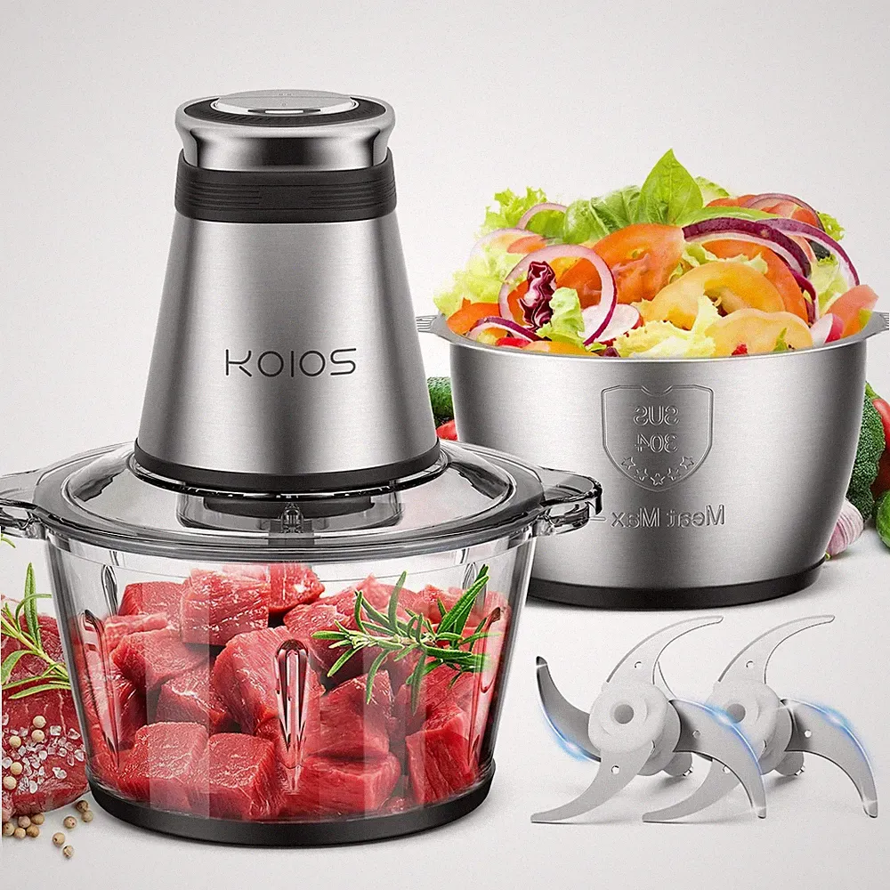 Electric Food Processor Chopper 500W 2 Bowls 2-Speed Stainless Steel Blades