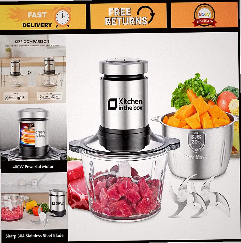 Electric Food Processor & Meat Grinder, 16-Cup Chopper with Bi-Level Blades, Sil