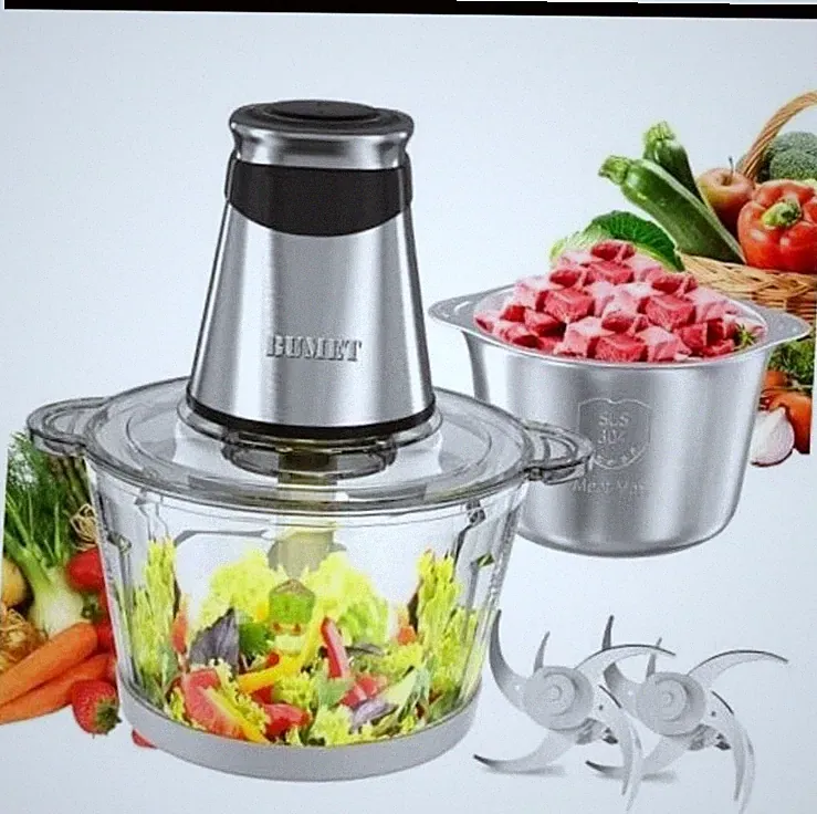 Electric food processor vegetable chopper 500W 2x8cup bowls 2 bi-layer 4