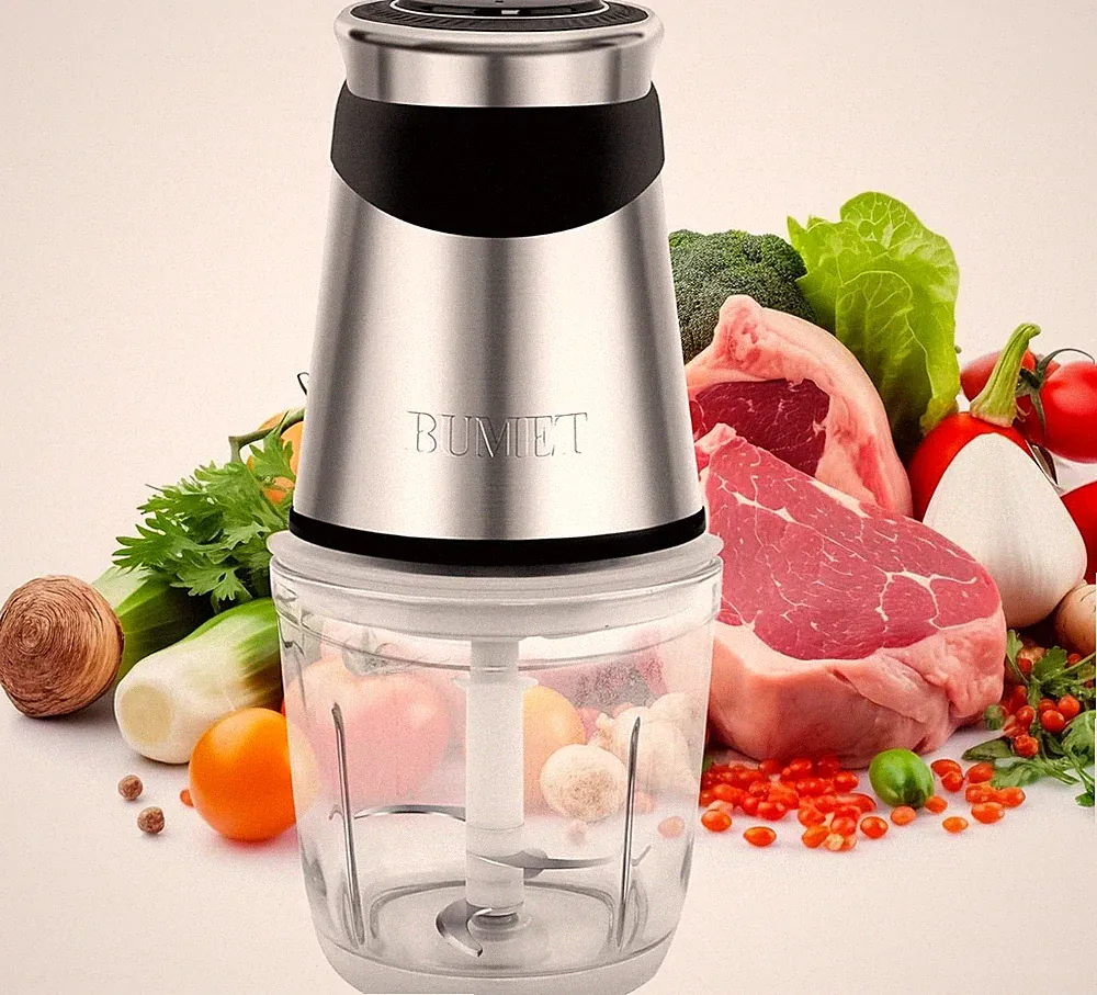 Electric Food Processor Vegetable Chopper 500W W/ 2.5 Cup Glass Bowl & Stainless
