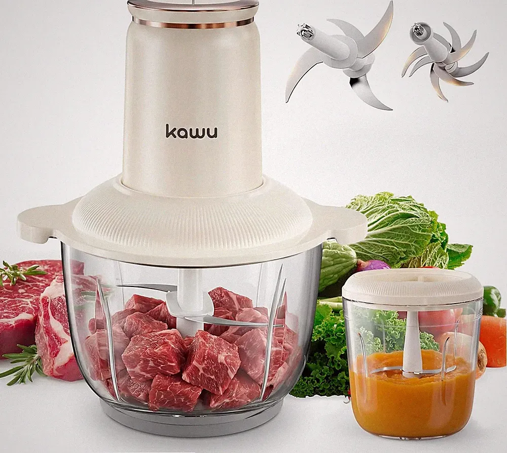 Electric Food Processors, 300W Food Chopper with 2 Bowls (8 Cup+1 Cup), 2 Speeds