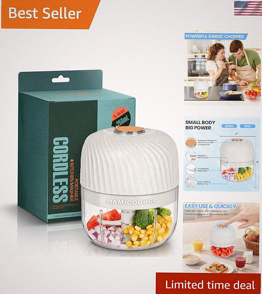 Electric Garlic Chopper 250ML, Mini USB Rechargeable Veggie Chopper, Cordless...