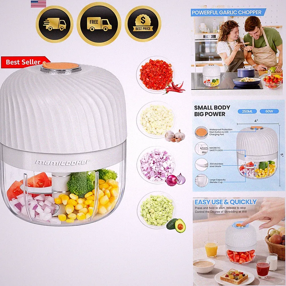 Electric Garlic Chopper 250ML, Mini USB Rechargeable Veggie Chopper, Cordless...