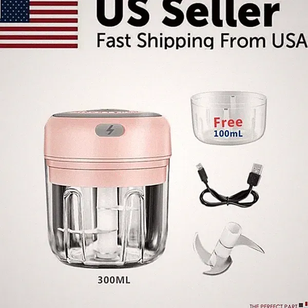 Electric Garlic Chopper 300ML Onion Chili Meat Mincer Food Processor Mixer