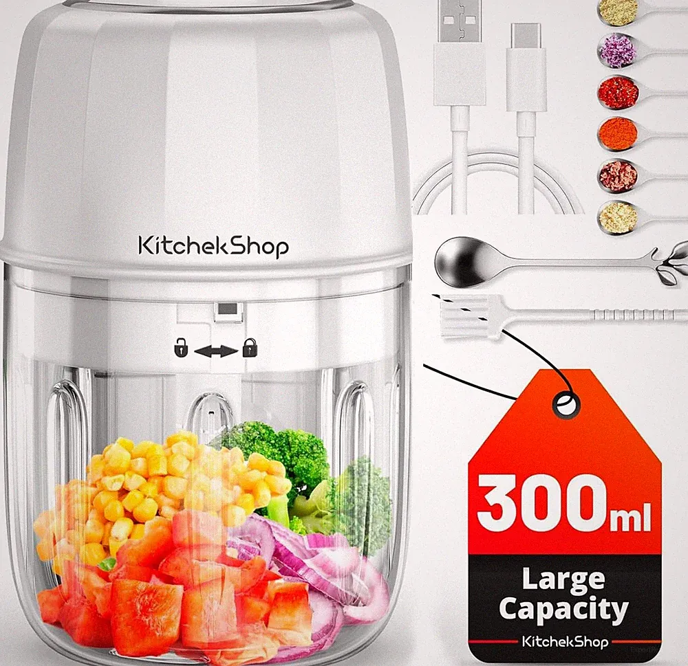 Electric Garlic Chopper, 300ML Portable Cordless Mini Food Processor, Rechargeab