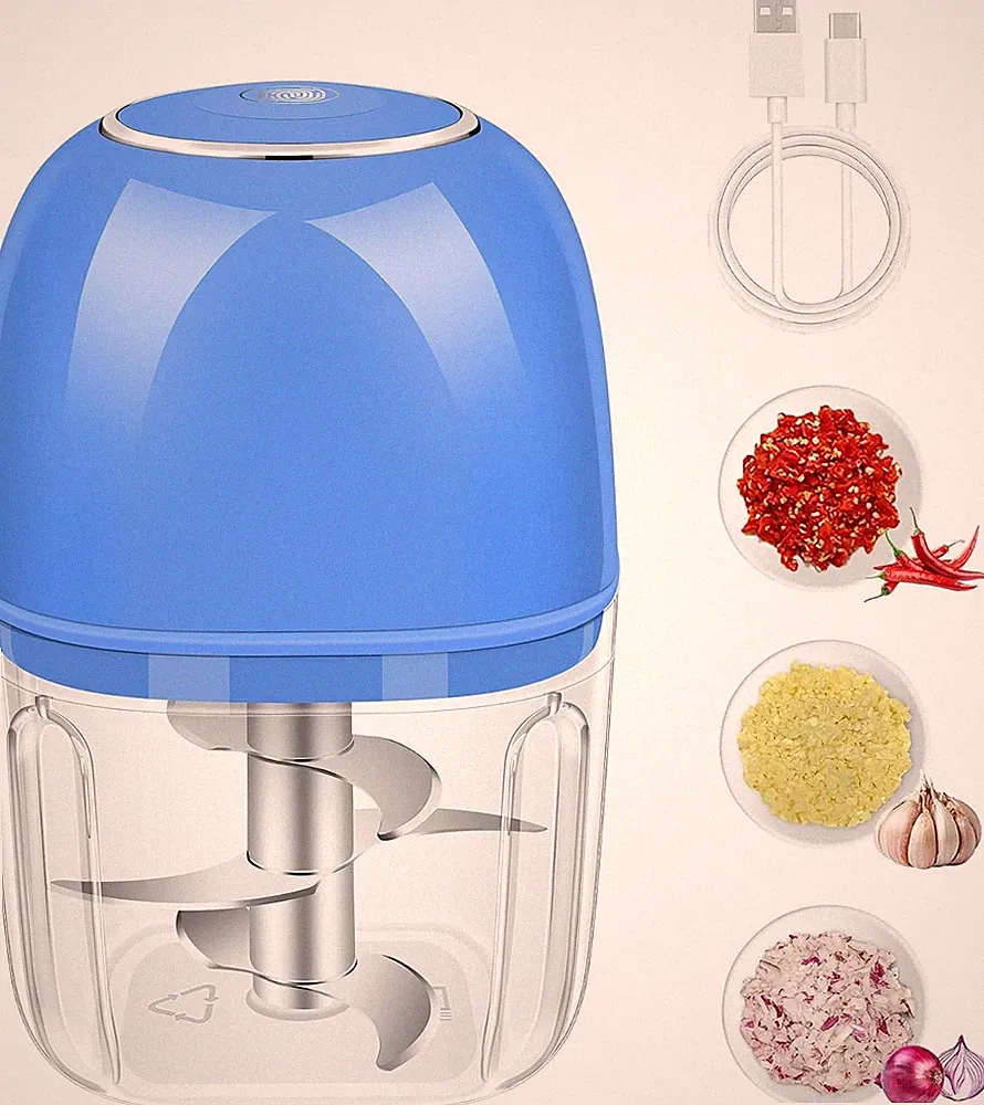Electric Garlic Chopper, 350ML (1.4 Cup) Blue Mini Food Processor, Mini Chopper