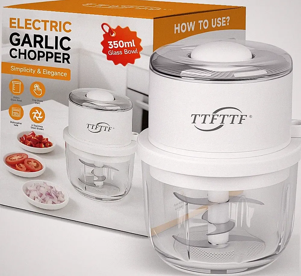 Electric Garlic Chopper, 350ML Glass Bowl Mini Food Processor, Portable Veggie
