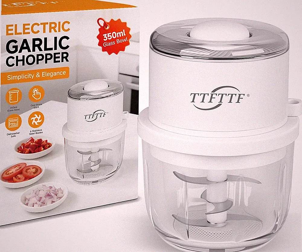 Electric Garlic Chopper, 350ML Glass Bowl Mini Food Processor, Portable Veggie C