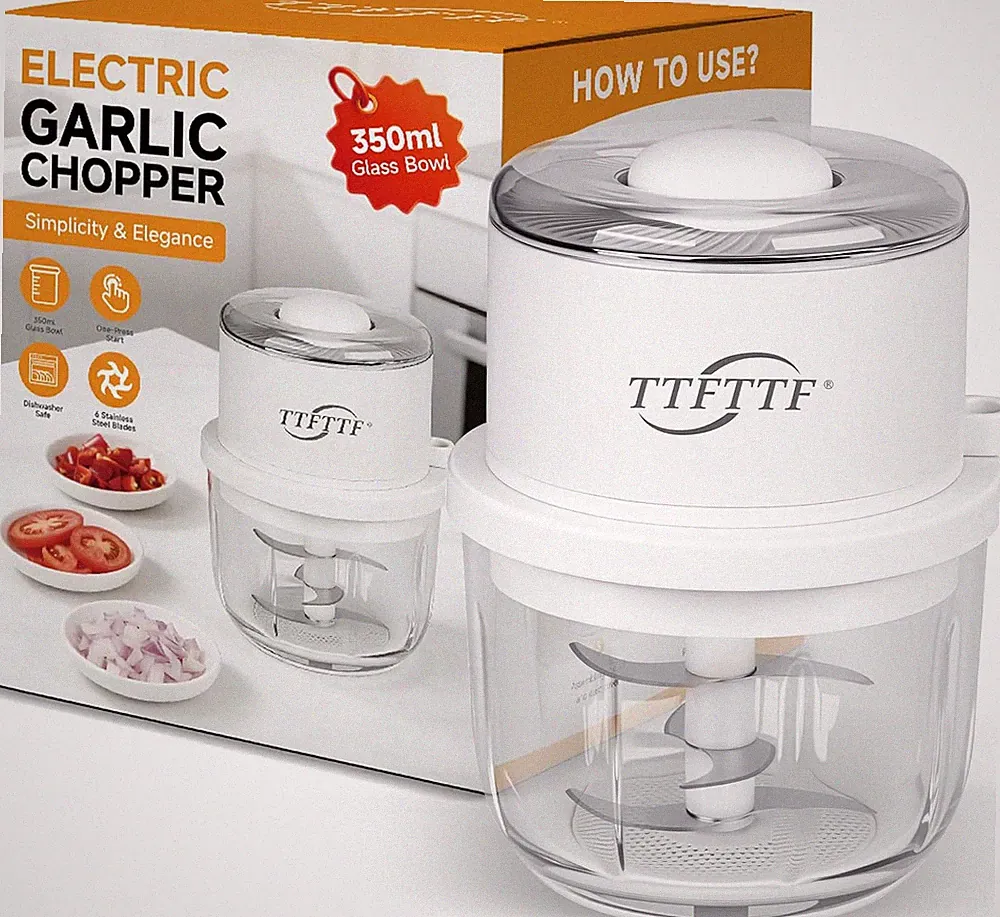 Electric Garlic Chopper, 350ML Glass Bowl Mini Food Processor, Portable Veggie C