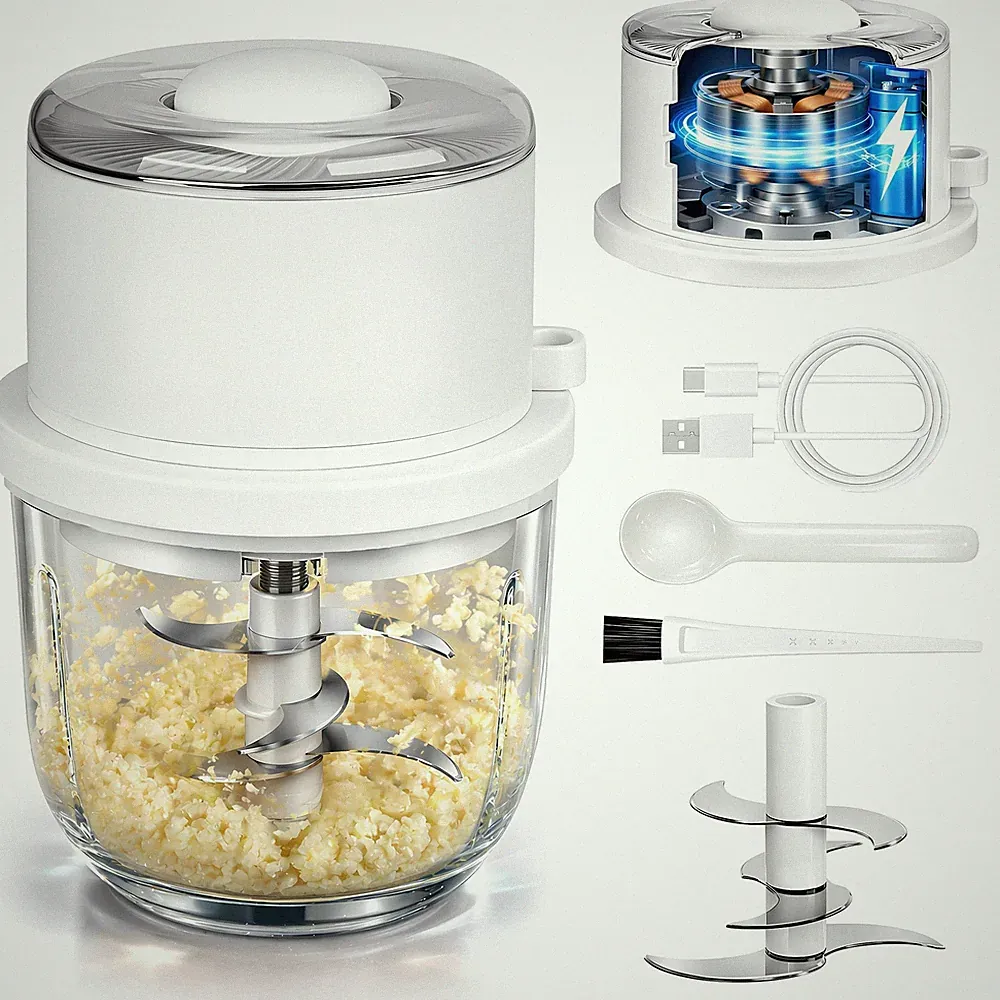 Electric Garlic Chopper, 350ML Glass Bowl Mini Food Processor Small, White
