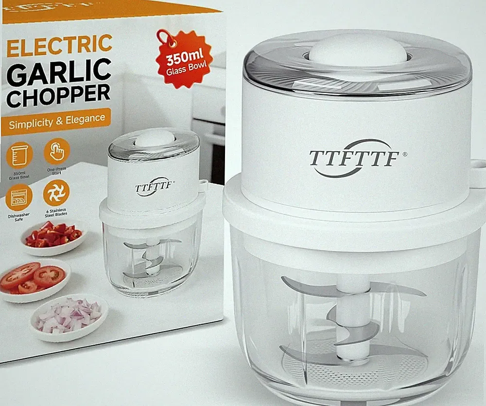 Electric Garlic Chopper, 350ML Glass Bowl Mini Food Processor,Wireless Blender