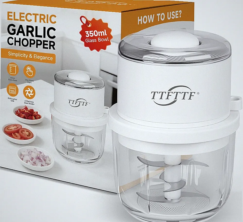 Electric Garlic Chopper 350ML Glass Bowl Portable Food Processor