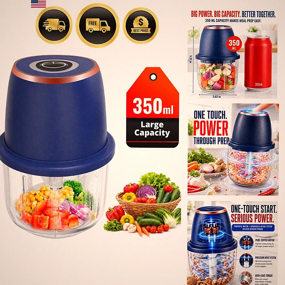 Electric Garlic Chopper 350ml, Powerful Portable Mini Food Processor, 1 Head...
