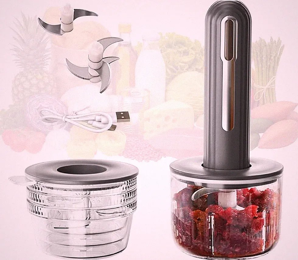 Electric Garlic Chopper, Mini Chopper Food Processor with 4 Cups & 2 Slicers