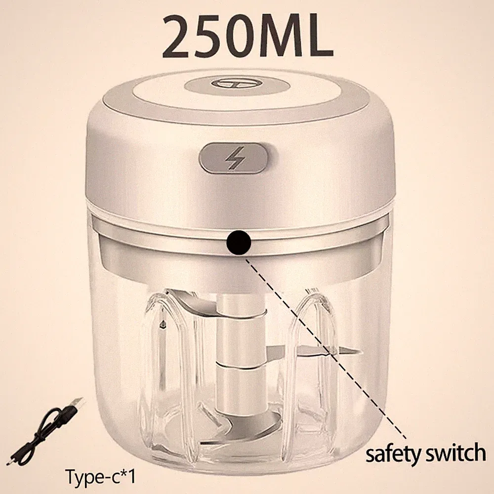 Electric Garlic Chopper Mini Food Processor 250ml USB Rechargeable Onion Meat