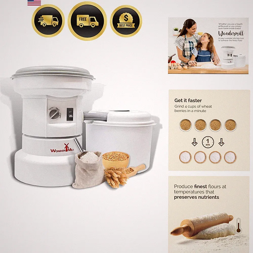 Electric Grain Mill Flour Grinder for Home and Commercial Use 100lb Capacity
