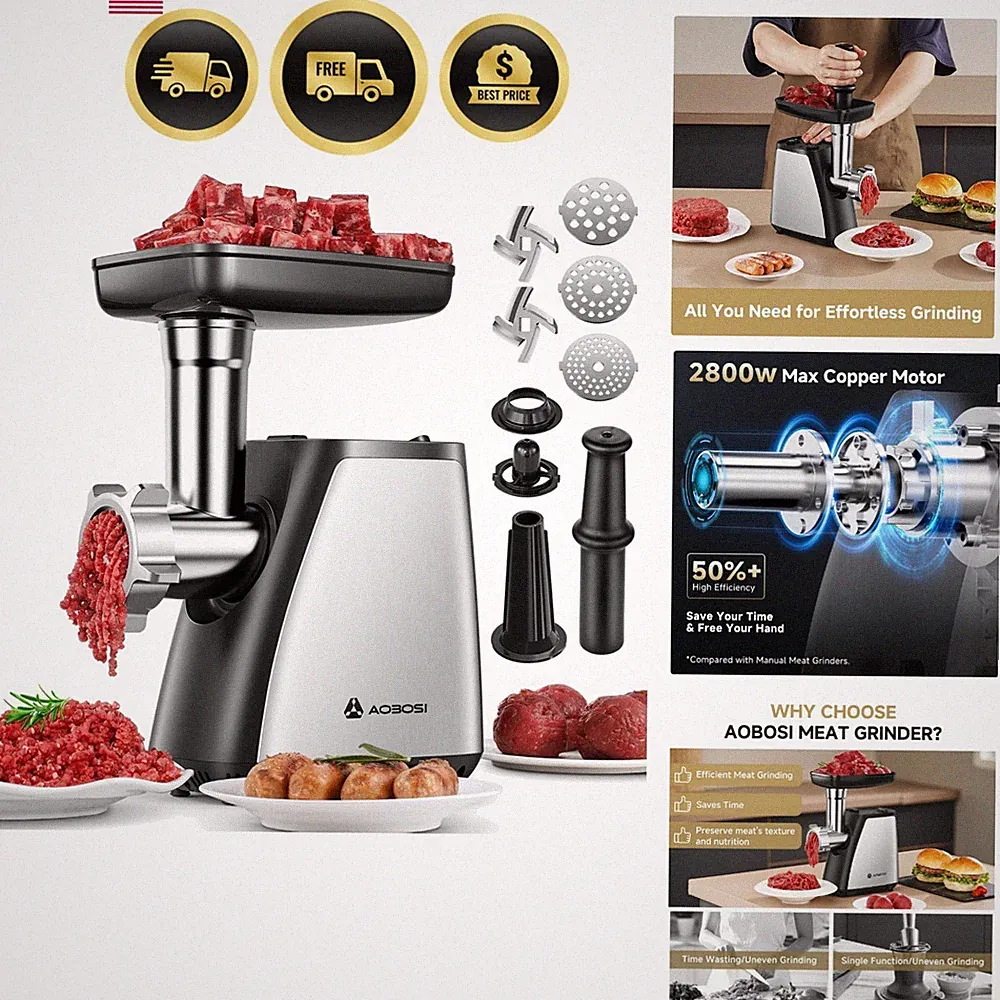 Electric Meat Grinder 2800W Max Food Processor Sausage Stuffer Blade Plates