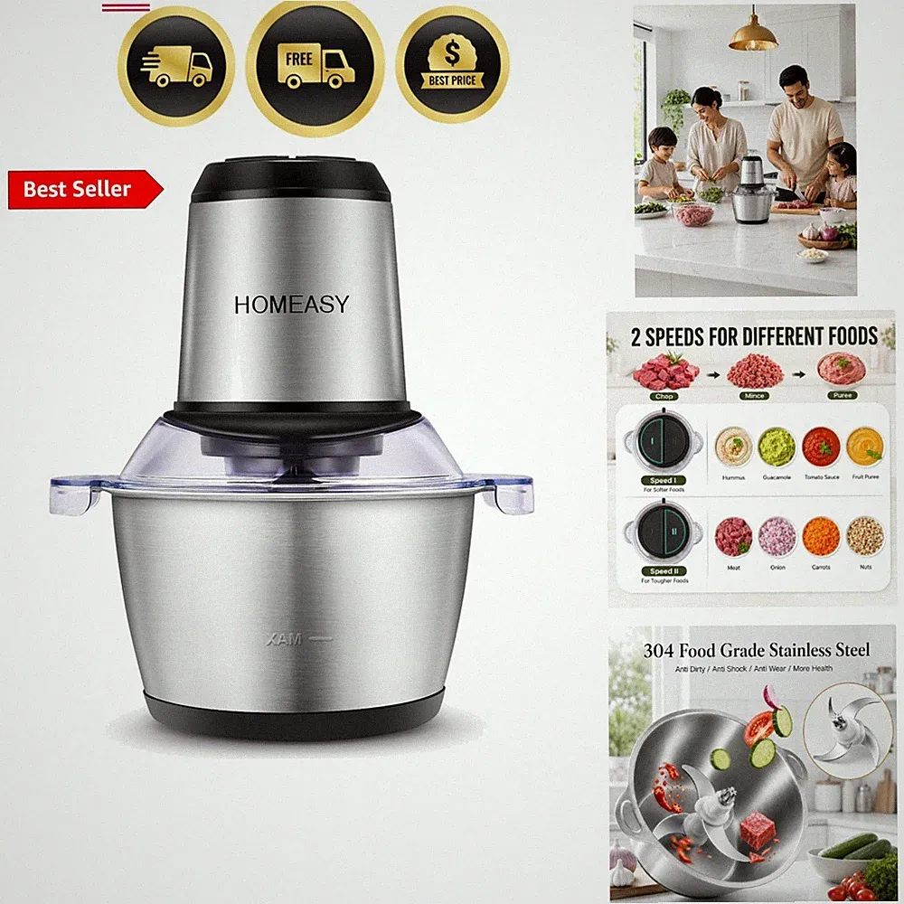 Electric Meat Grinder Food Processor 2L Stainless Steel Chopper Blender