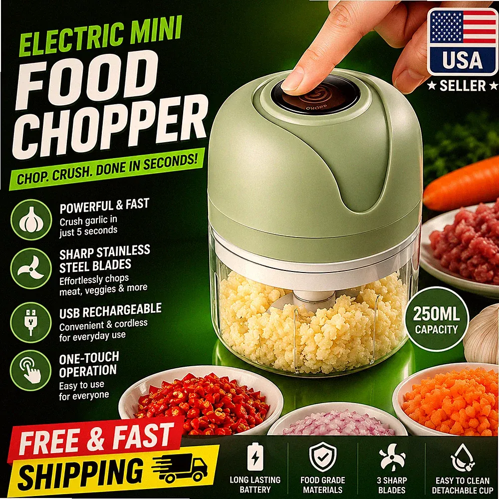 Electric Mini Food Chopper 250ml USB Meat Grinder Garlic Vegetable Crusher USA