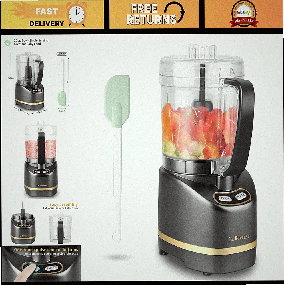 Electric Mini Food Processor 200W, 2-Cup Bowl for Mincing, Chopping, Grinding, B
