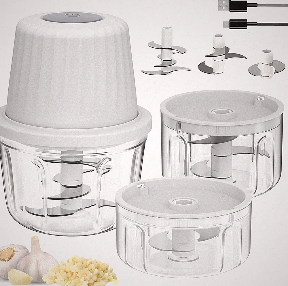 Electric Mini Food Processor Cordless Garlic Chopper 3 Bowls 400ml 250ml 100ml