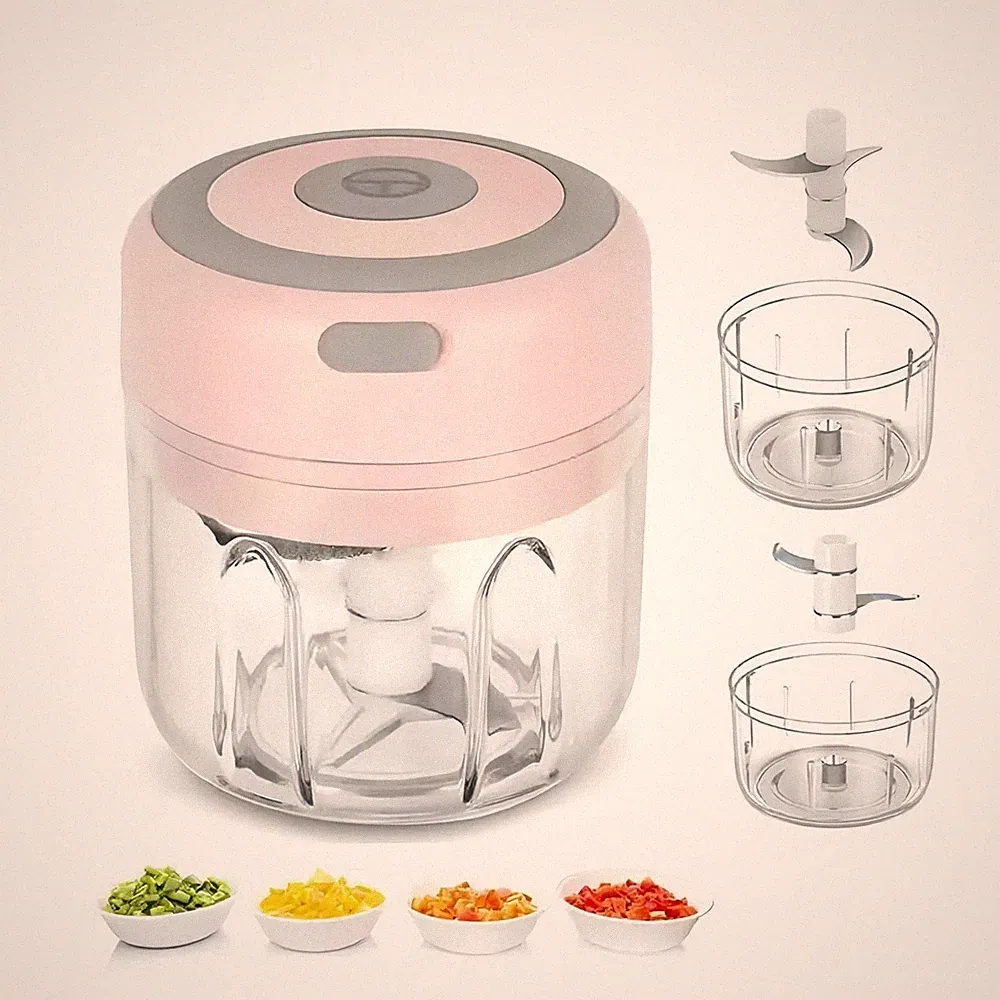 Electric Mini Garlic Chopper - 304 Stainless Steel Blade Cordless Food Mincer