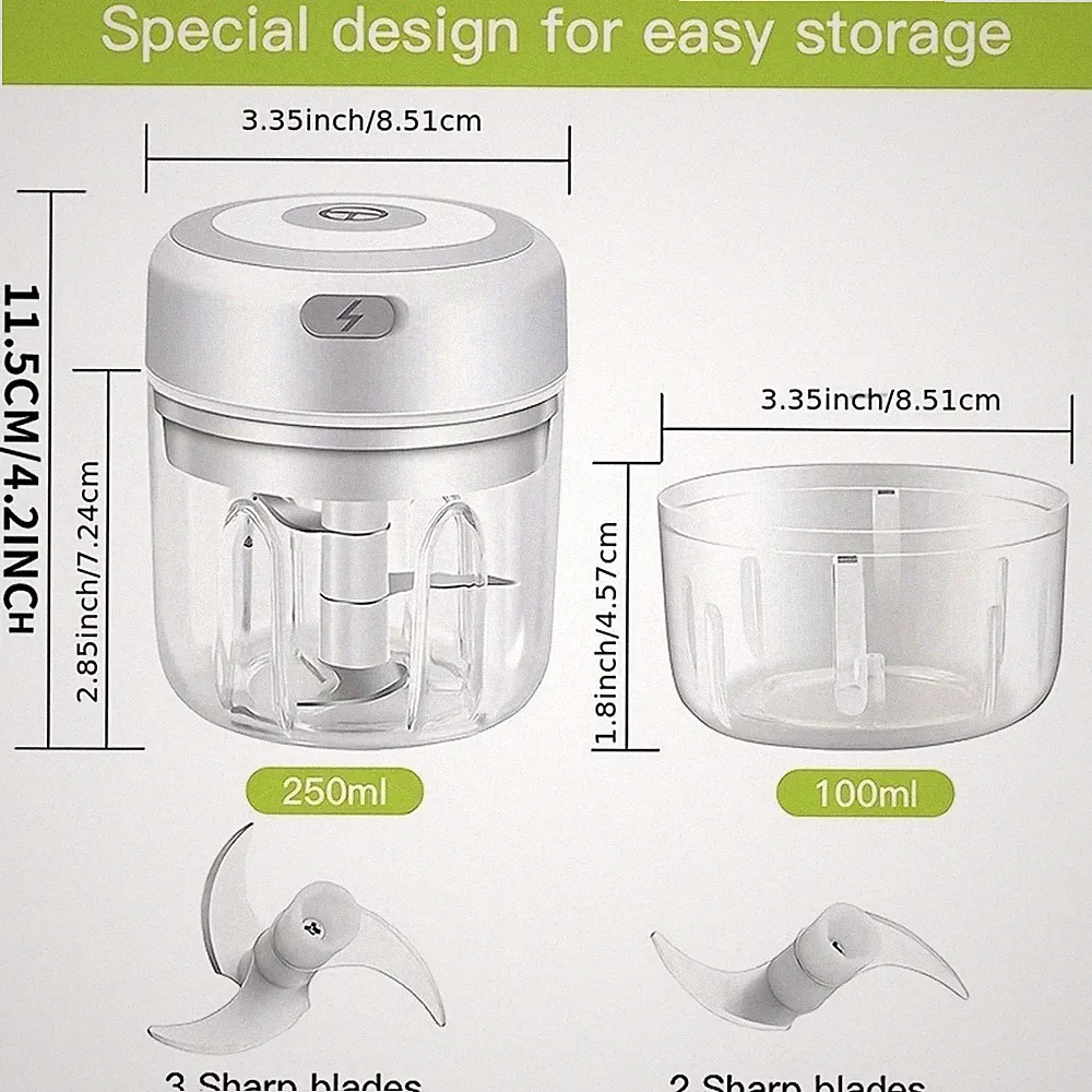 Electric Mini Garlic Chopper Wireless Food Processor Meat Grinder Vegetable Cutt