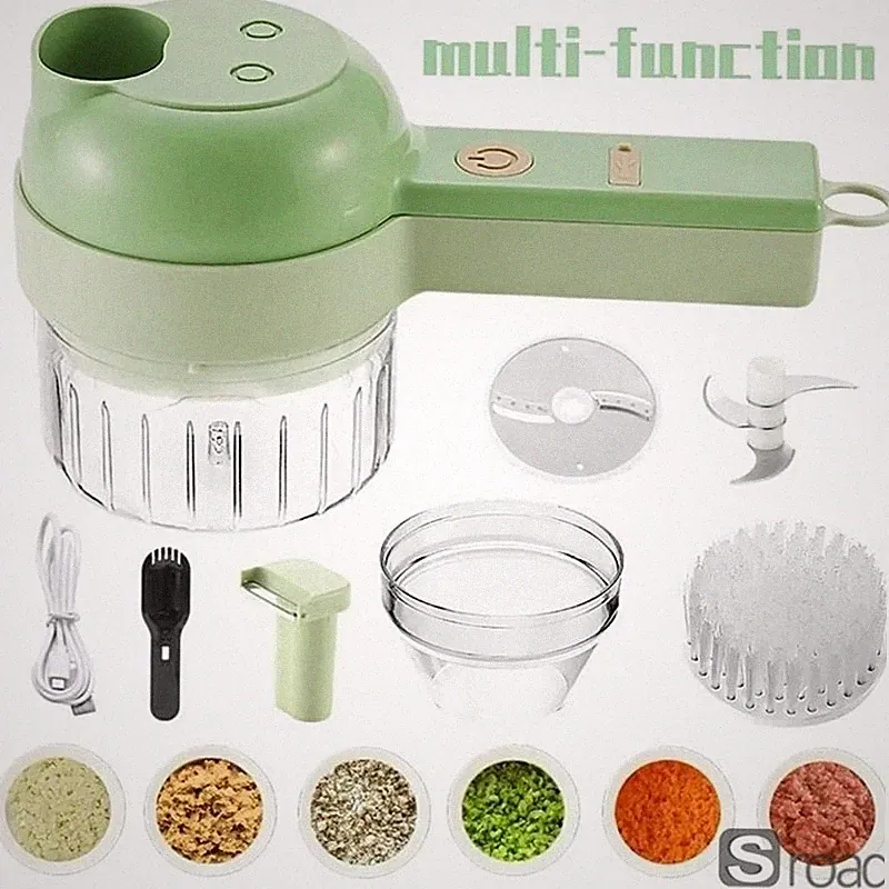 Electric Vegetable Chopper 4-in-1 Food Processor Stainless Steel Blades USB