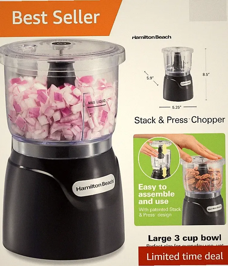 Electric Vegetable Chopper & Mini Food Processor, 3-Cup, 350 Watts, for Dicin...