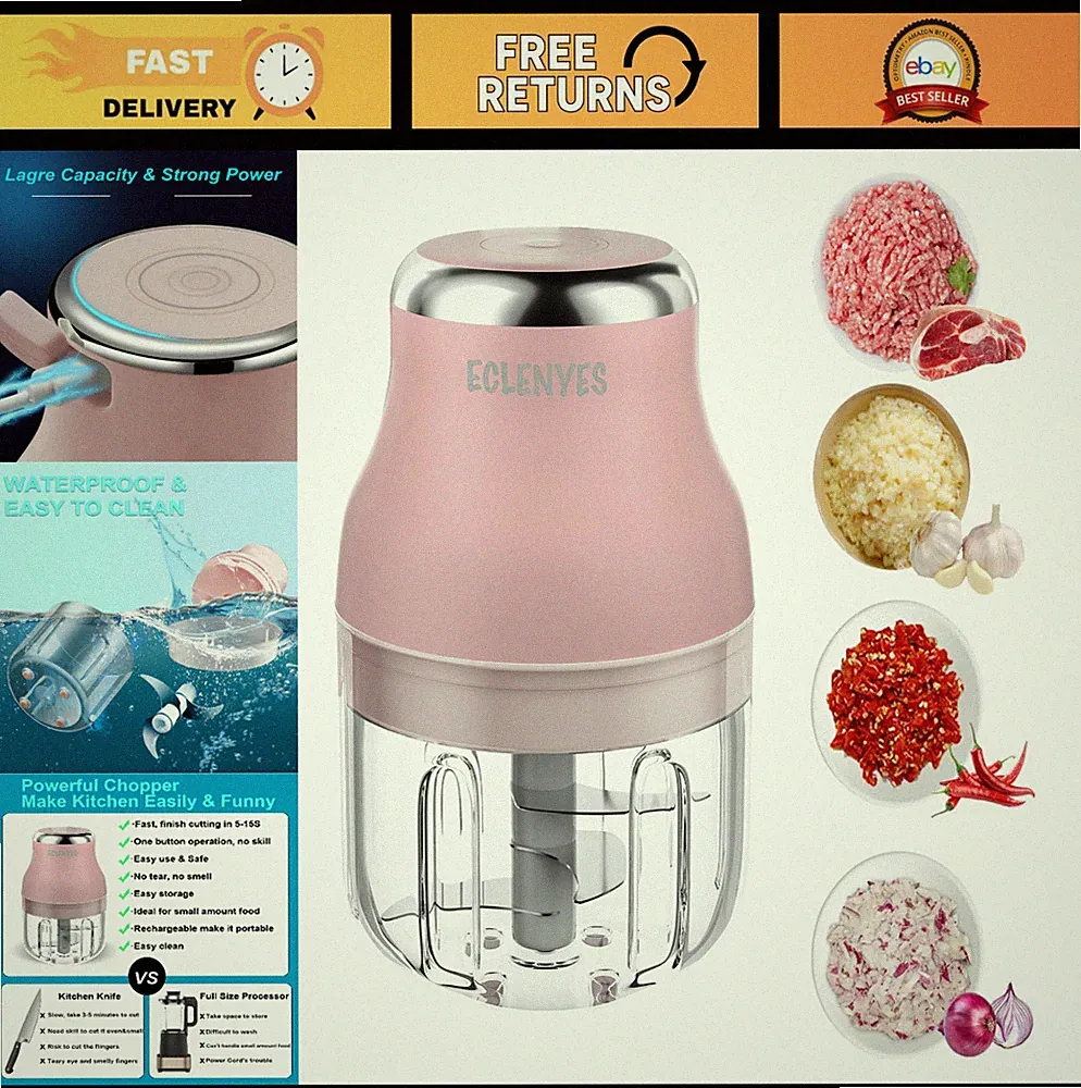 Electric Vegetable Chopper - USB Rechargeable Mini Blender, 250ML Food Processor