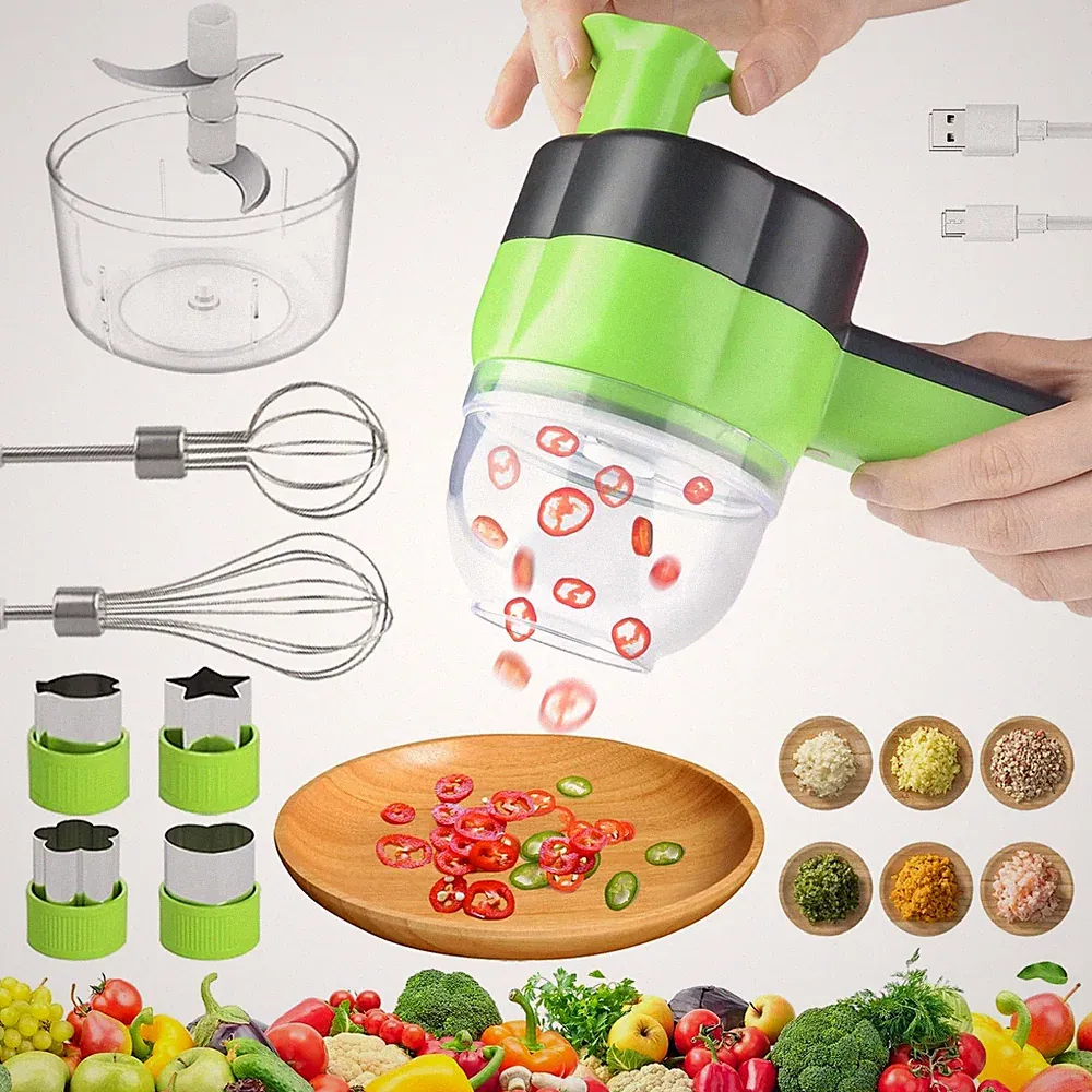 Electric Vegetable Slicer Cutter 4 in 1 Portable Rechargeable Wireless Food