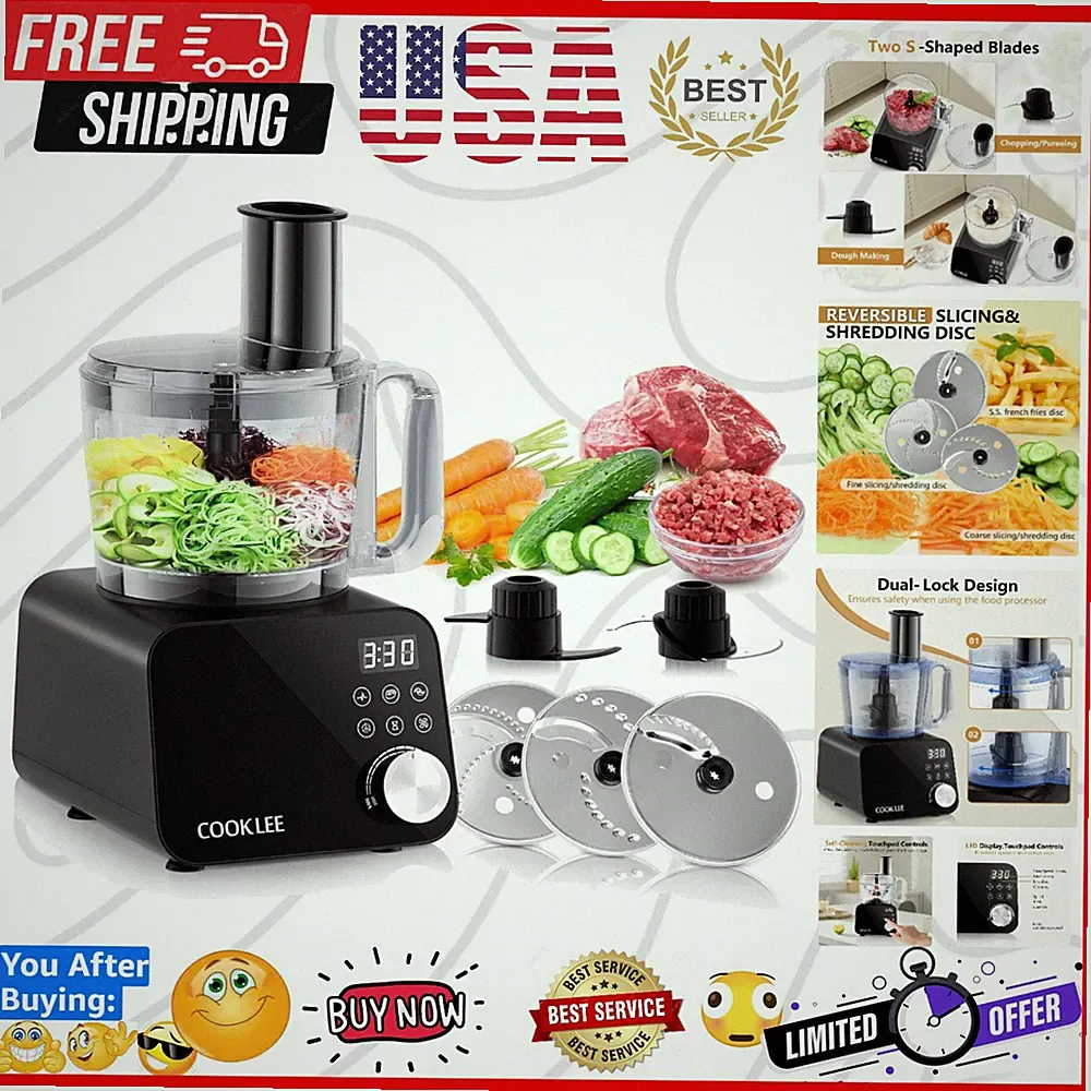 Elegant 600W Electric Food Processor - 12-Cup Multi-Function Chopper in Black
