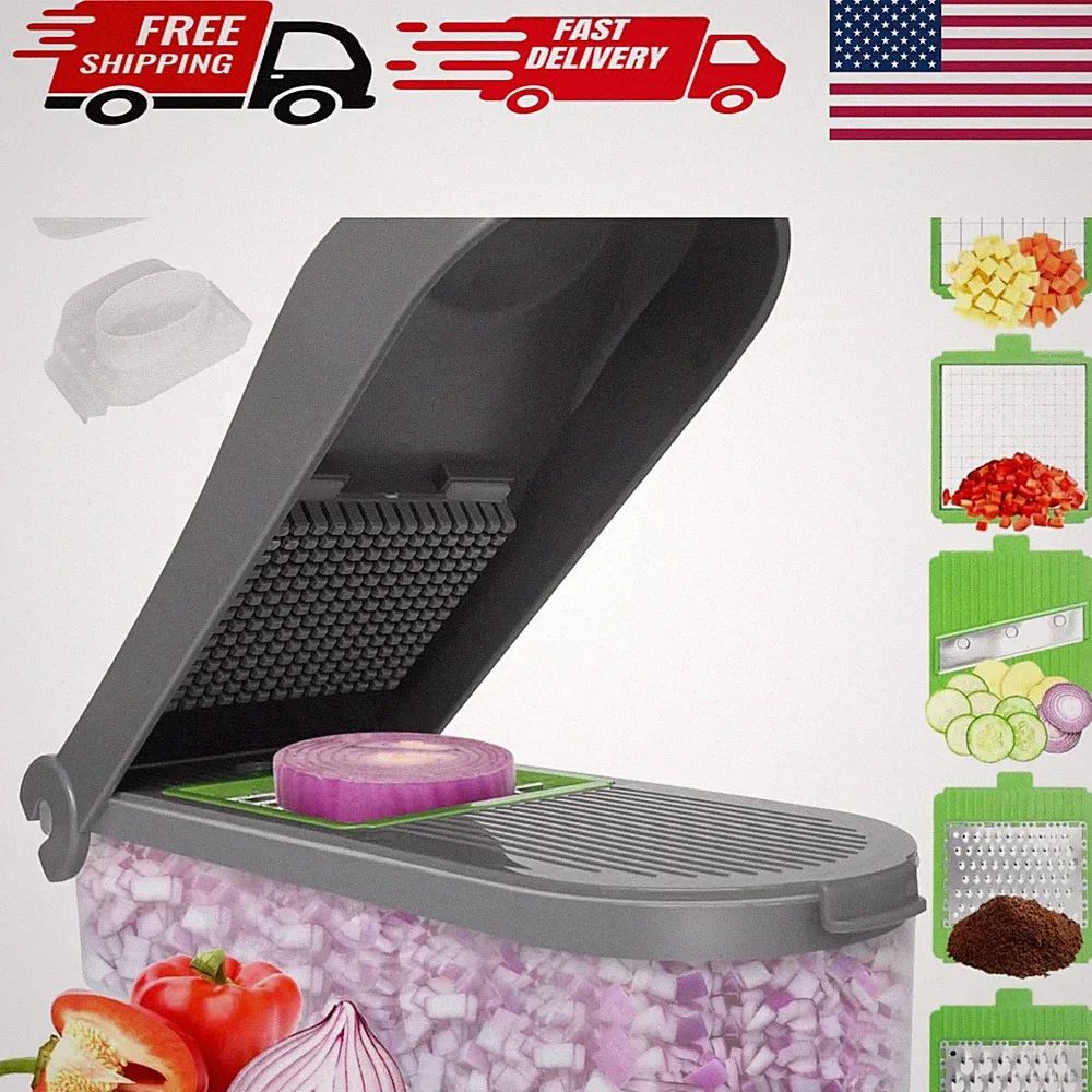 Ergonomic Manual Food Processor - 1003ML Vegetable Chopper, BPA-Free, White