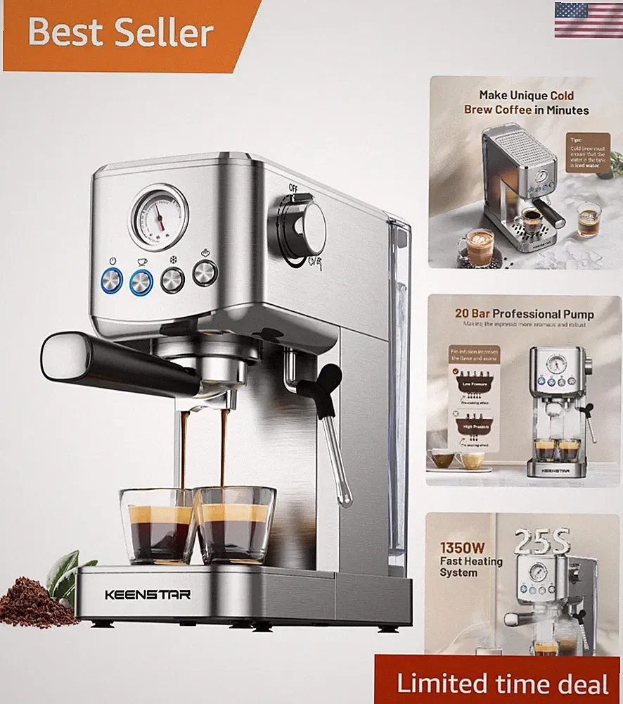 Espresso Machine 20 Bar Cold Brew Milk Frother Silver Compact Coffee Maker