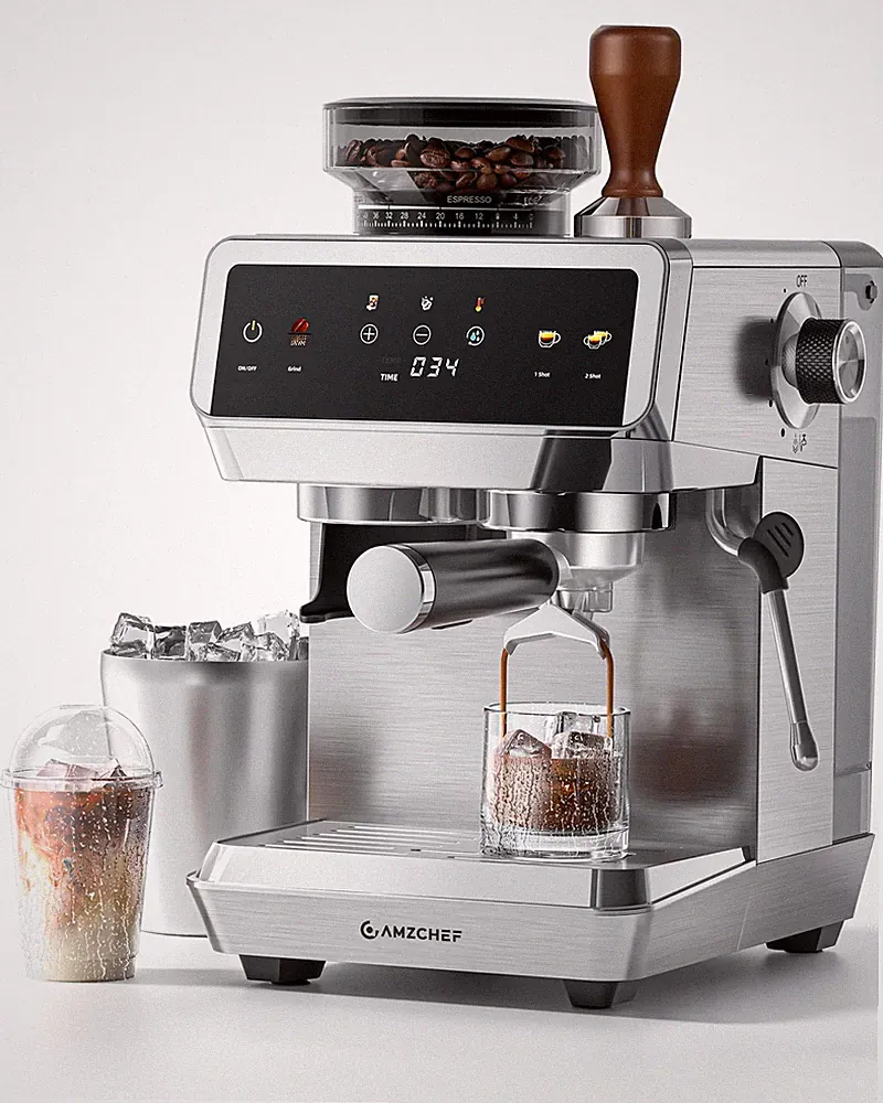 Espresso Machine w/ Grinder Temp Control 44 Grind Settings Cold Brew Silver