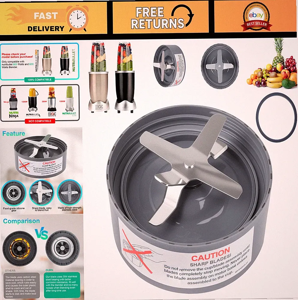 Extractor Blade Replacement for NutriBullet 600W/900W Pro - Food-Grade Silicone