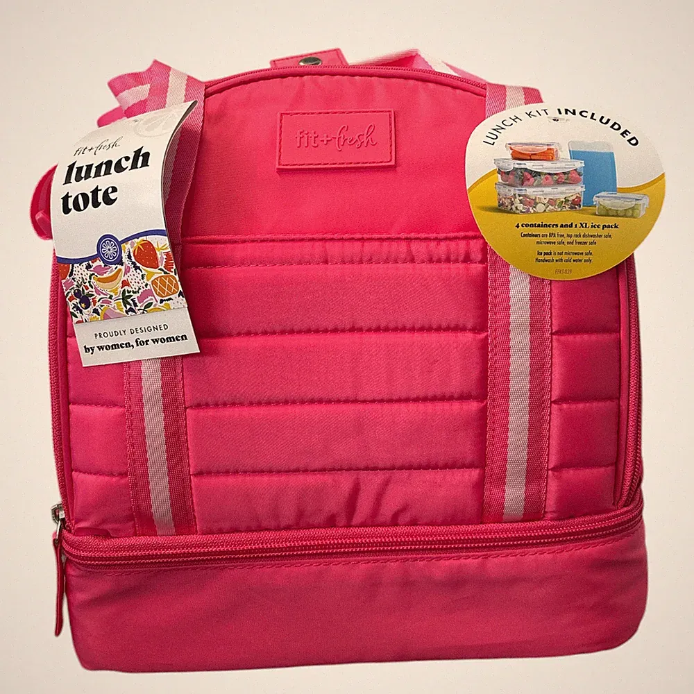 Fit & Fresh Lunch Bag, Includes Meal Prep Set & Ice Pack (Hot Pink)