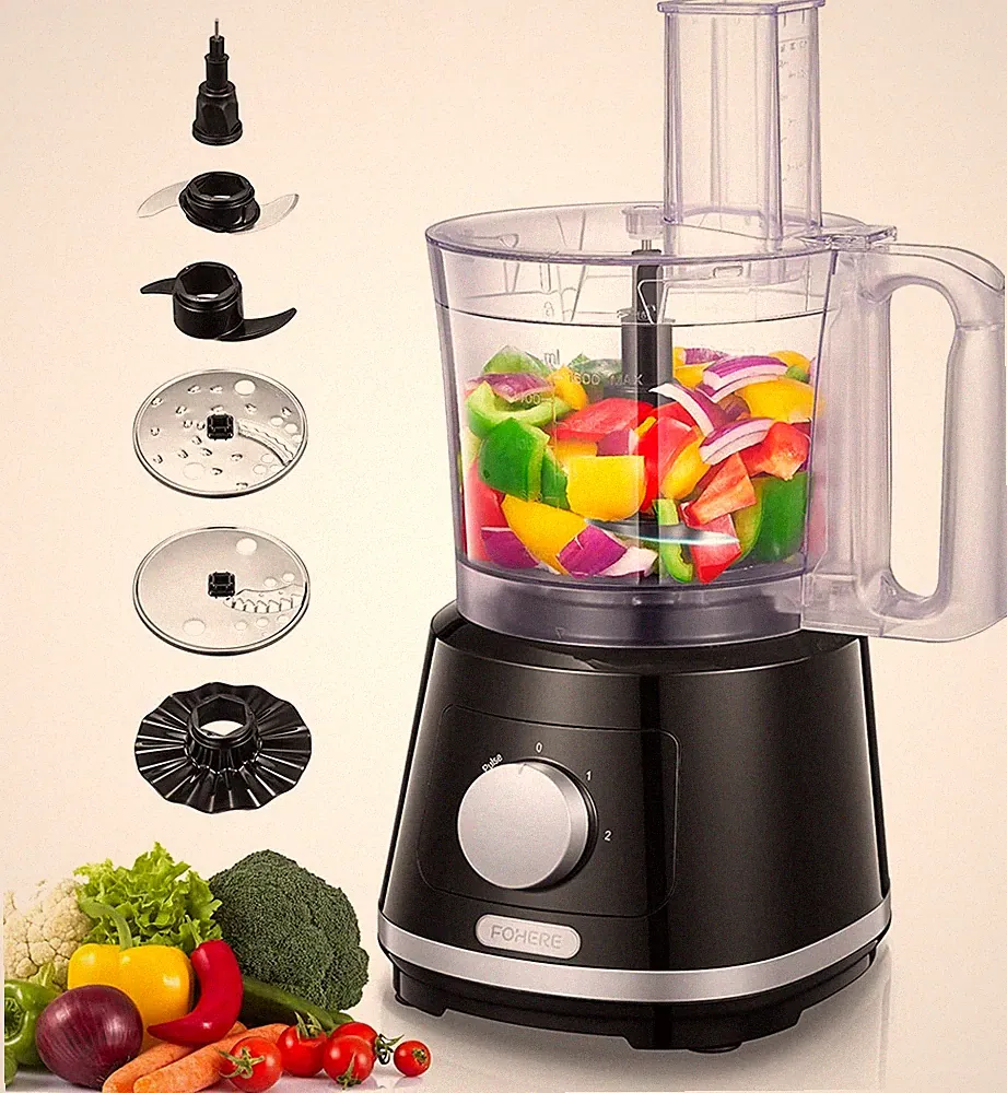 FOHERE 8 Cup Food Processor, with 5 Attachments / Blades and 2 Speeds & Pulse