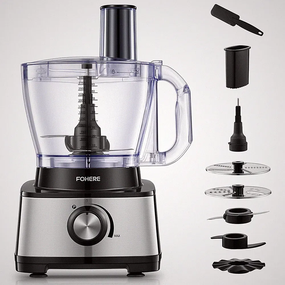 FOHERE CY-315 14 Cup 800w Food Processor, 2-Speed 6 Functions for Shredding