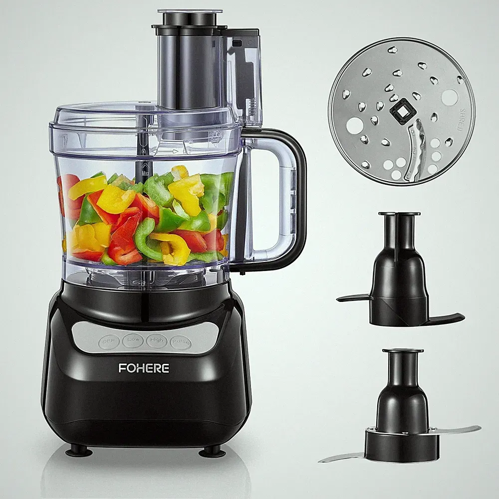 FOHERE Food Processor, 12 Cup, 2-in-1 Feed Chute Chopper & 12 cup, Black