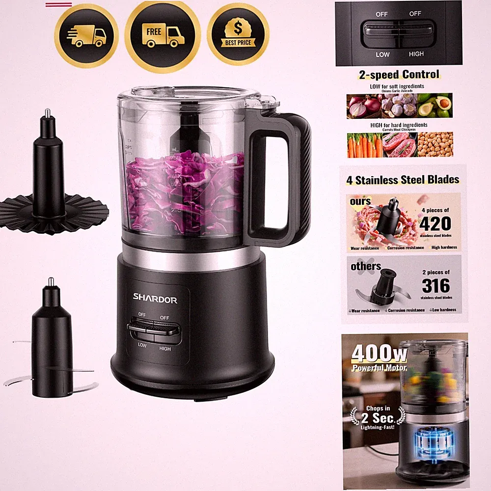 Food Chopper, 4 Cup Mini and Fast Food Processor, Electric Meat Grinder with...