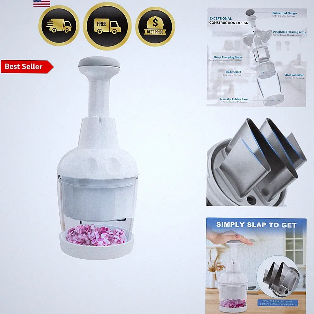 Food Chopper Vegetable Onion Garlic Nut Fruits Hand Dishwasher Safe White
